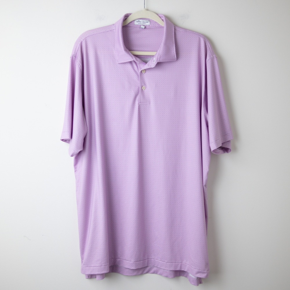 Peter Millar Summer Comfort Polo Mens XL Purple White Geometric Golf Performance